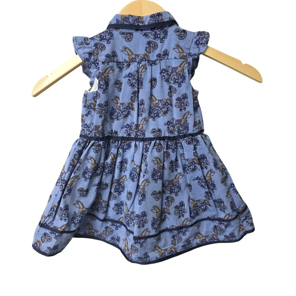 Janie and Jack Horse Print Dress Girls 18-24 Months Blue Equestrian Paisley Prep